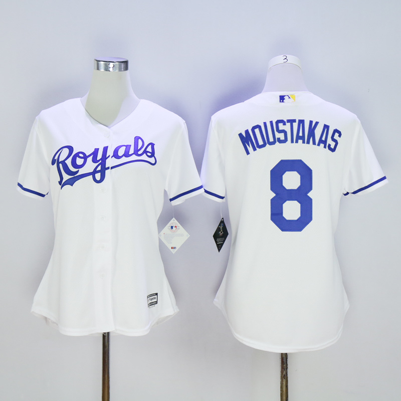 Women Kansas City Royals #8 Moustakas White MLB Jerseys->youth mlb jersey->Youth Jersey